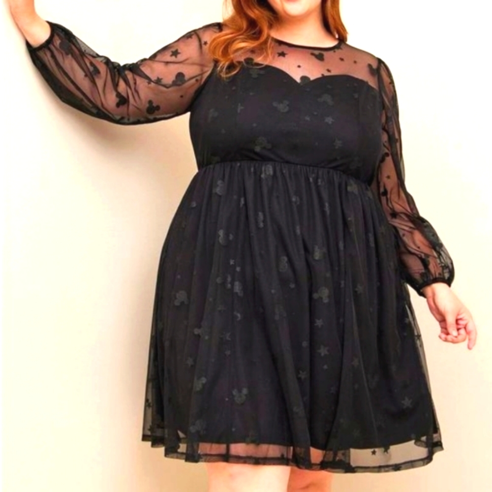 ❤️NWT TORRID MICKEY MOUSE KNEE LENGTH TULLE ILLUSION NECK SKATER DRESS